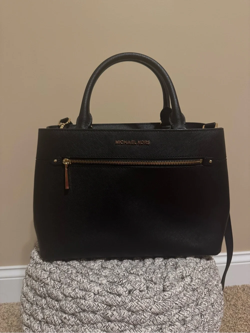 Michael Kors Black Saffiano Satchel with Gold Hardware